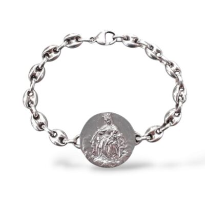 Pulsera escapulario en plat  Virgen del Carmen y Sagrado corazón. Grande