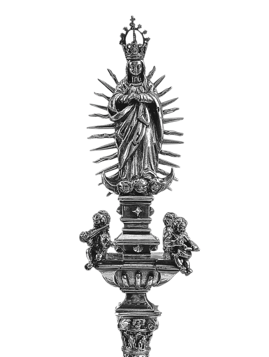 monumento de la virgen del triunfo con ángeles y corona joyeria-plata-granada